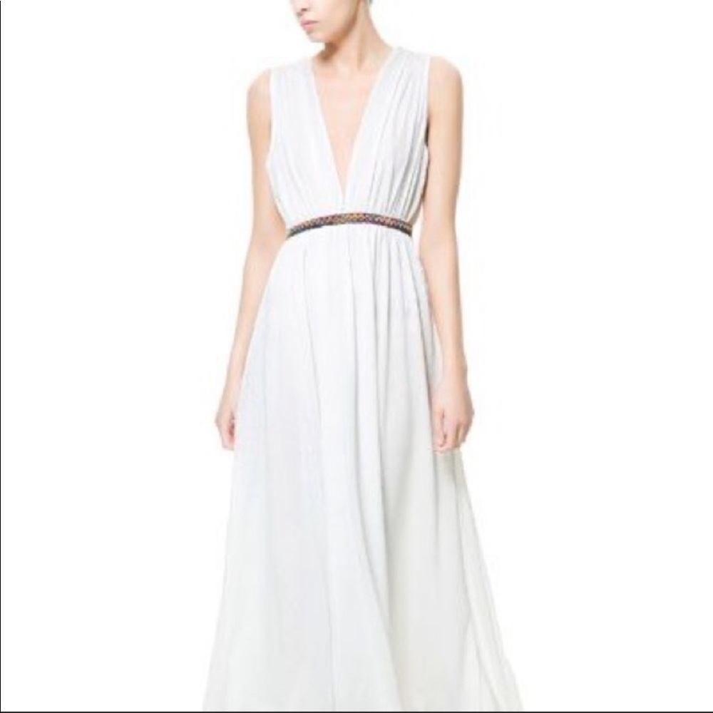 Zara TRF Greek Seamed Ivory White Maxi Dress